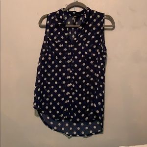 Blue and White Polka Dot Blouse